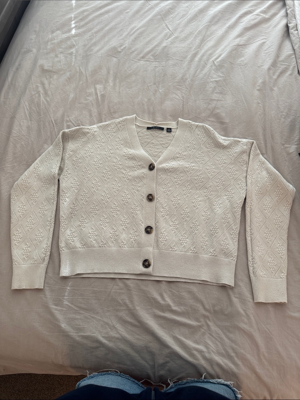 Cyrus Cream V-Neck Button Cardigan